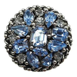Barclay Ornate Blue Rhinestone Brooch Pin Silver Tone Vintage FOR REPAIR